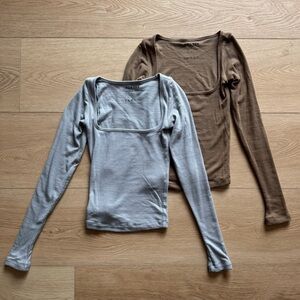 SET - bo&tee square neck ribbed long sleeve tops